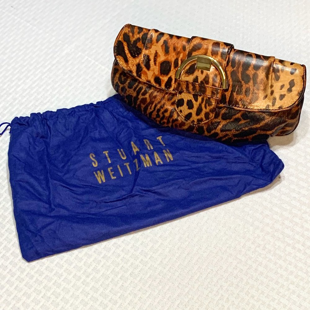 Stuart Weitzman Leopard Print  Leather Clutch